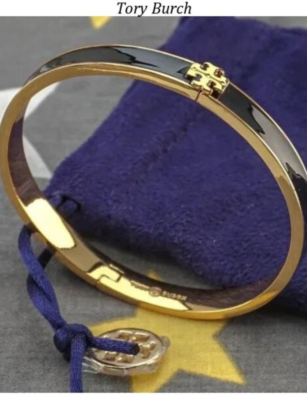 Tory Burch Kira Enamel 7mm Bracelet Bangle in Black (Brand New) Medium